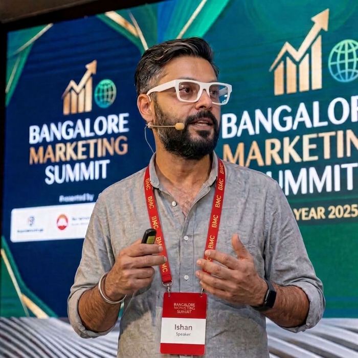 Ishan Khatri speaking at Bangalore Marketing Summit