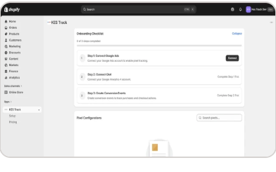 Kes Track onboarding dashboard on Shopify
